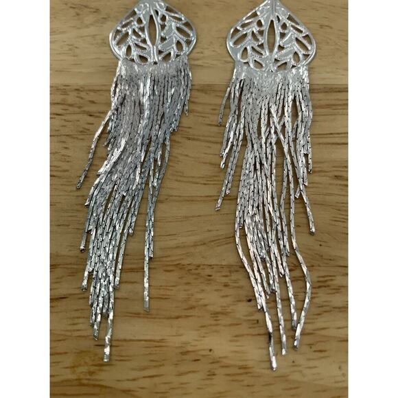 Silver Tone Fringe Tassel Dangle Boho French Hook Fashion Statement Earrings NEW - Picture 2 of 7